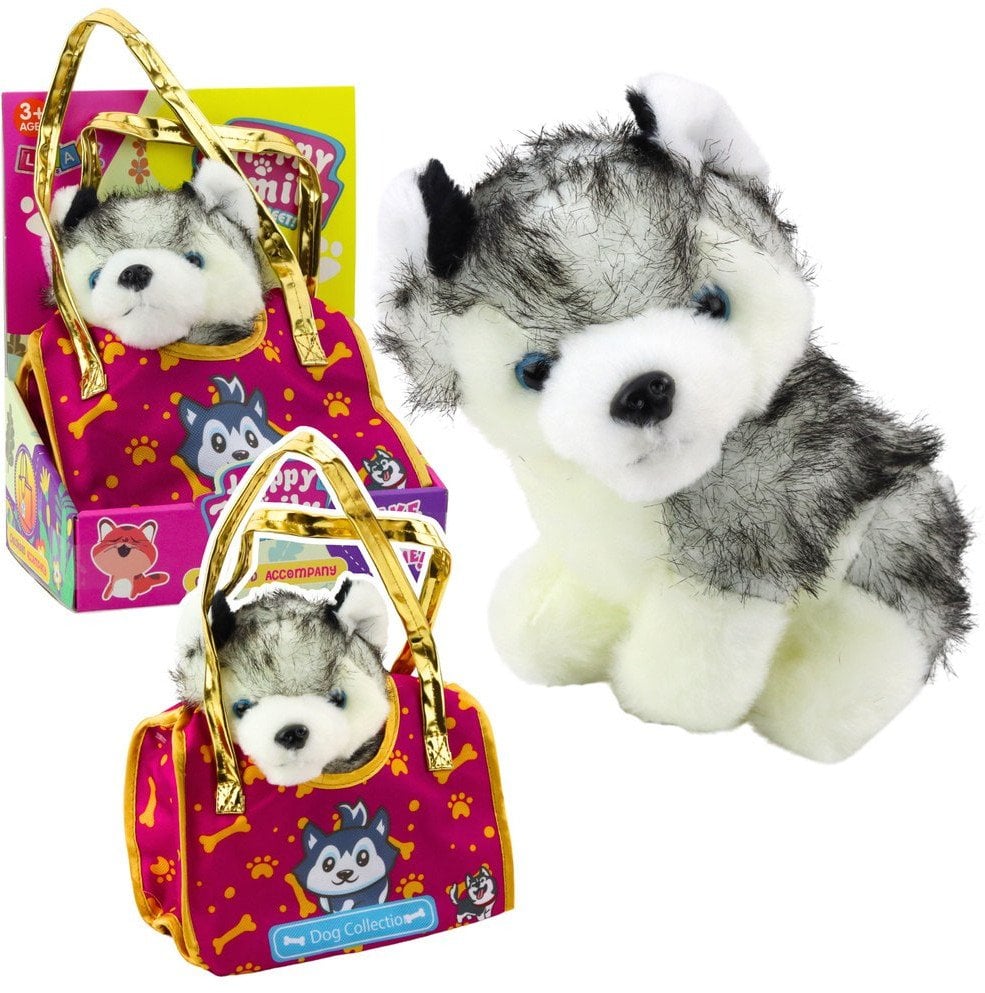Piesek Husky W Torebce Pluszowy Maskotka Przytulanka Biało Szary