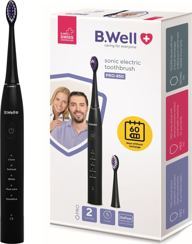 Szczoteczka B.Well Szczoteczka Soniczna Elektryczna do zębów B.WELL PRO-850 Czarna