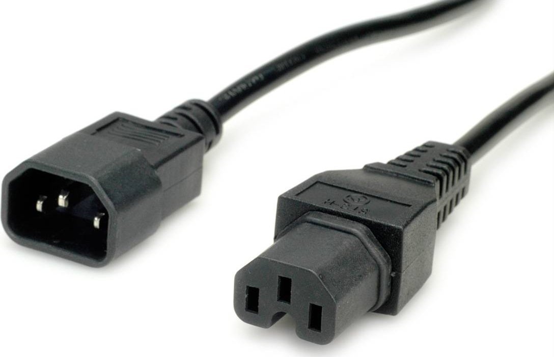 Kabel zasilający Value wtyk IEC320/C14 - gniazdo C15, H05RN-F, czarny, 1 m