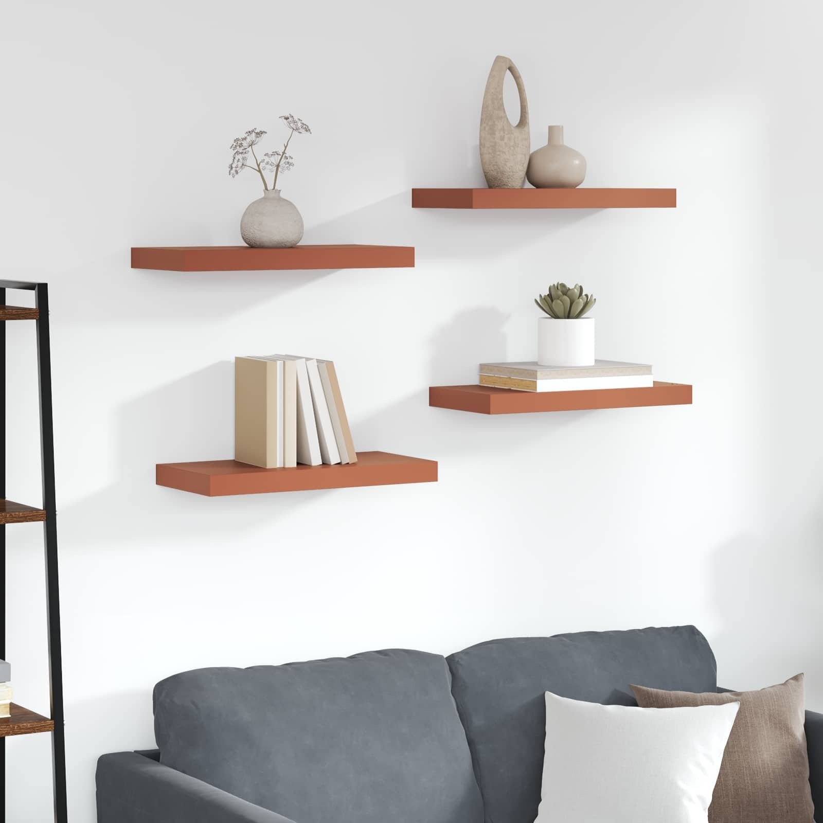 vidaXL Półki ścienne z przechowywaniem 4 pcs Czerwony 50 x 23,5 x 4 cm