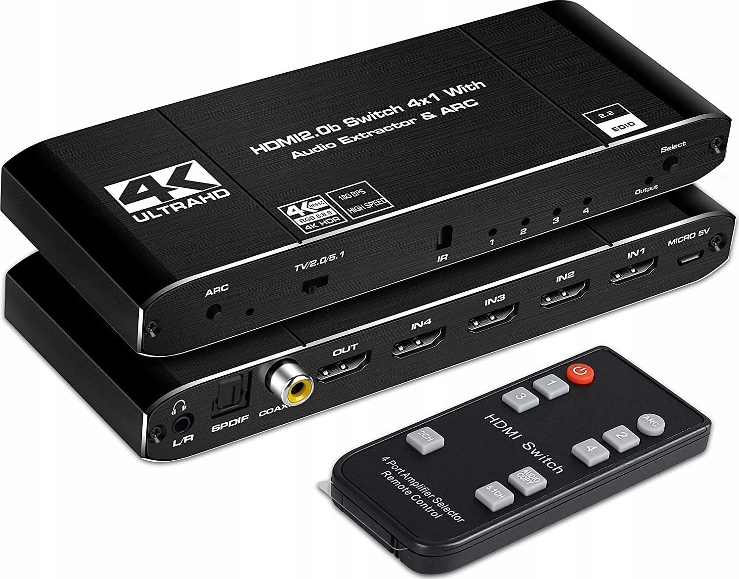 Pawonik SWITCH HDMI 2.0 4X1 ROZDZIELAC EKSTRAKTOR AUDIO 4K