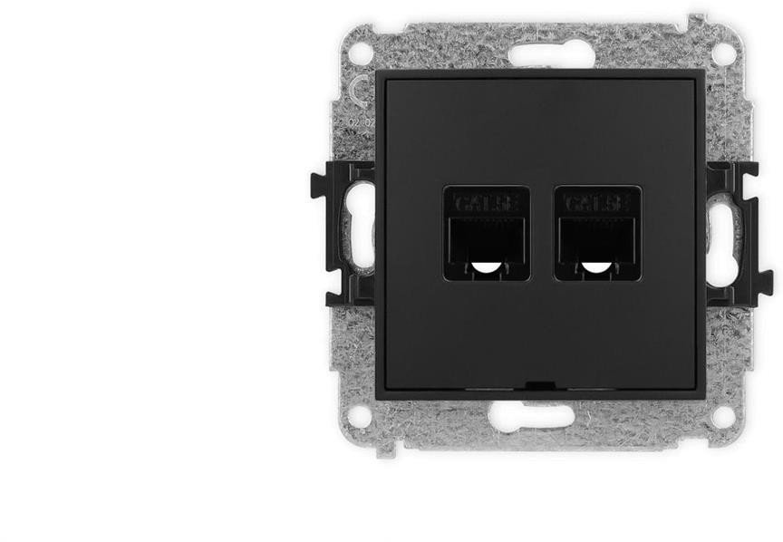 ICON Mechanizm gniazda komputerowego podwójnego 2xRJ45, kat. 5e, 8-stykowy, bez pola opisowego czarny mat 12IGKBO-2