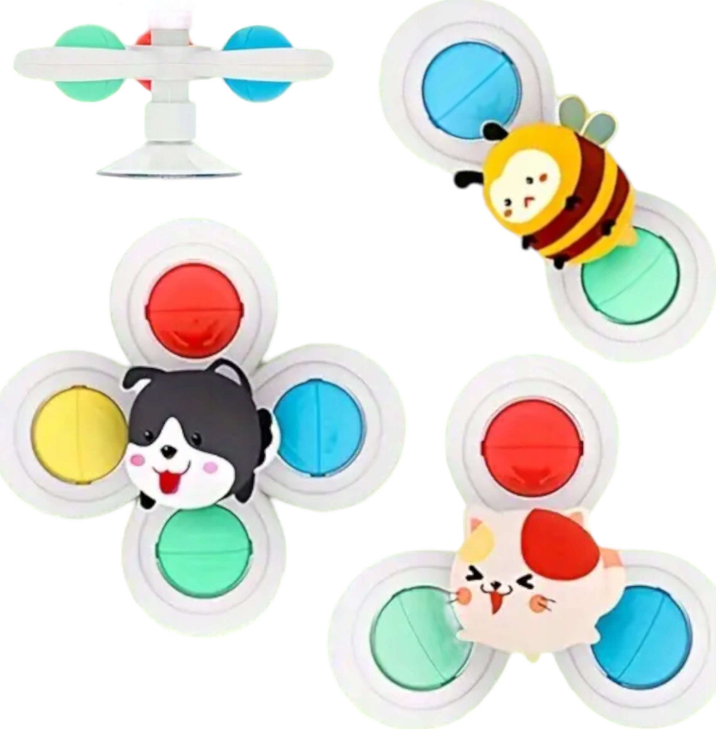 Zestaw 3 przyssawki sensoryczne grzechotka top spinner dla dzieci 168JT-7