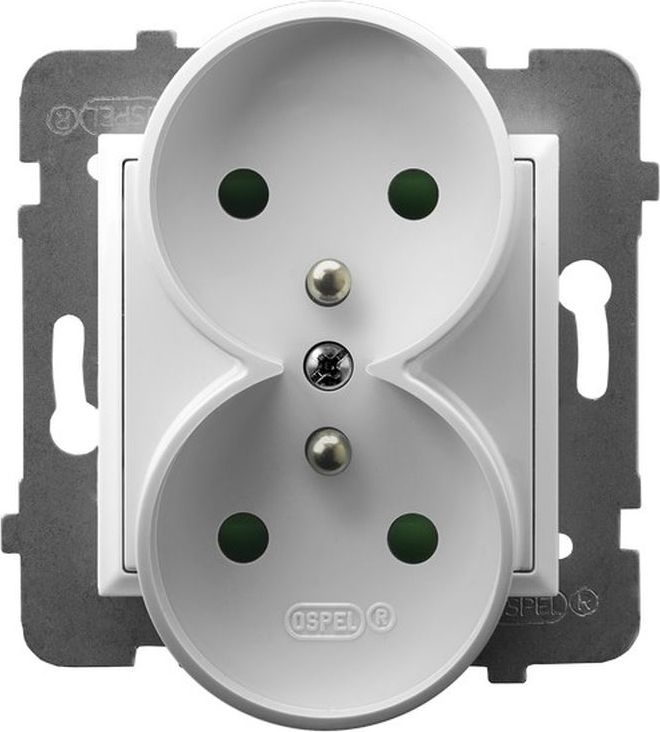 Ospel ARIA Gniazdo podwójne z/u z przesłonami torów prądowych biały GP-2URZP/m/00