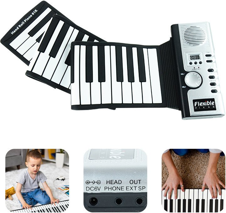 Keyboard elastyczny 61 klawiszy MIDI zwijana klawiatura one size