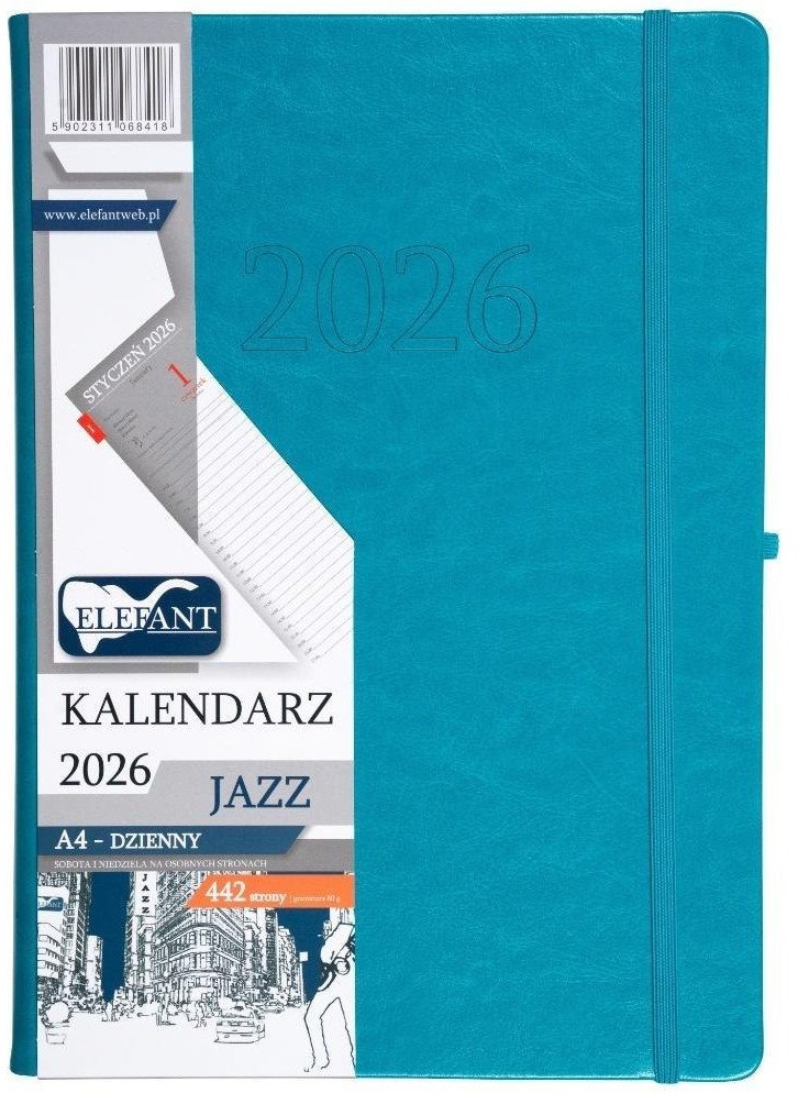 Kalendarz 2026 A4 dzienny Jazz turkusowy