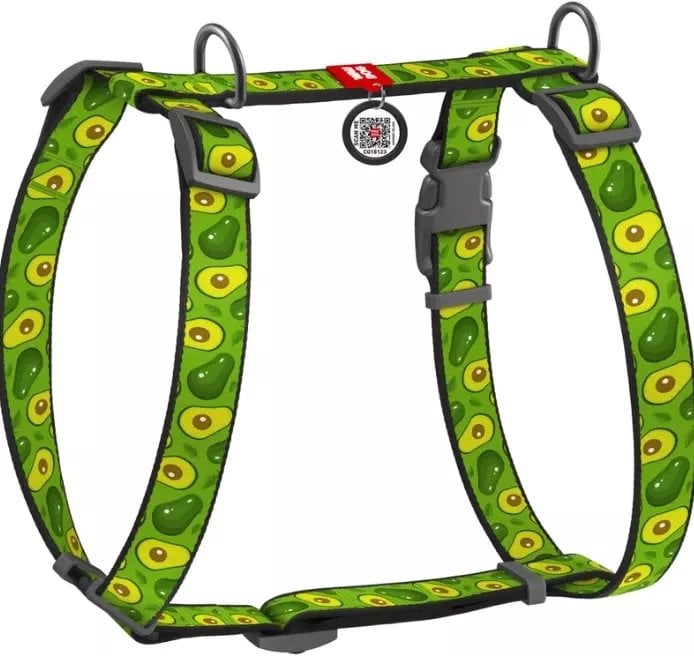 Collar Szelki nylonowe anatomiczne w kształcie litery H, z QR-paszportem, plastikowy fastex, wzór AWOKADO, rozmiar M 20mm