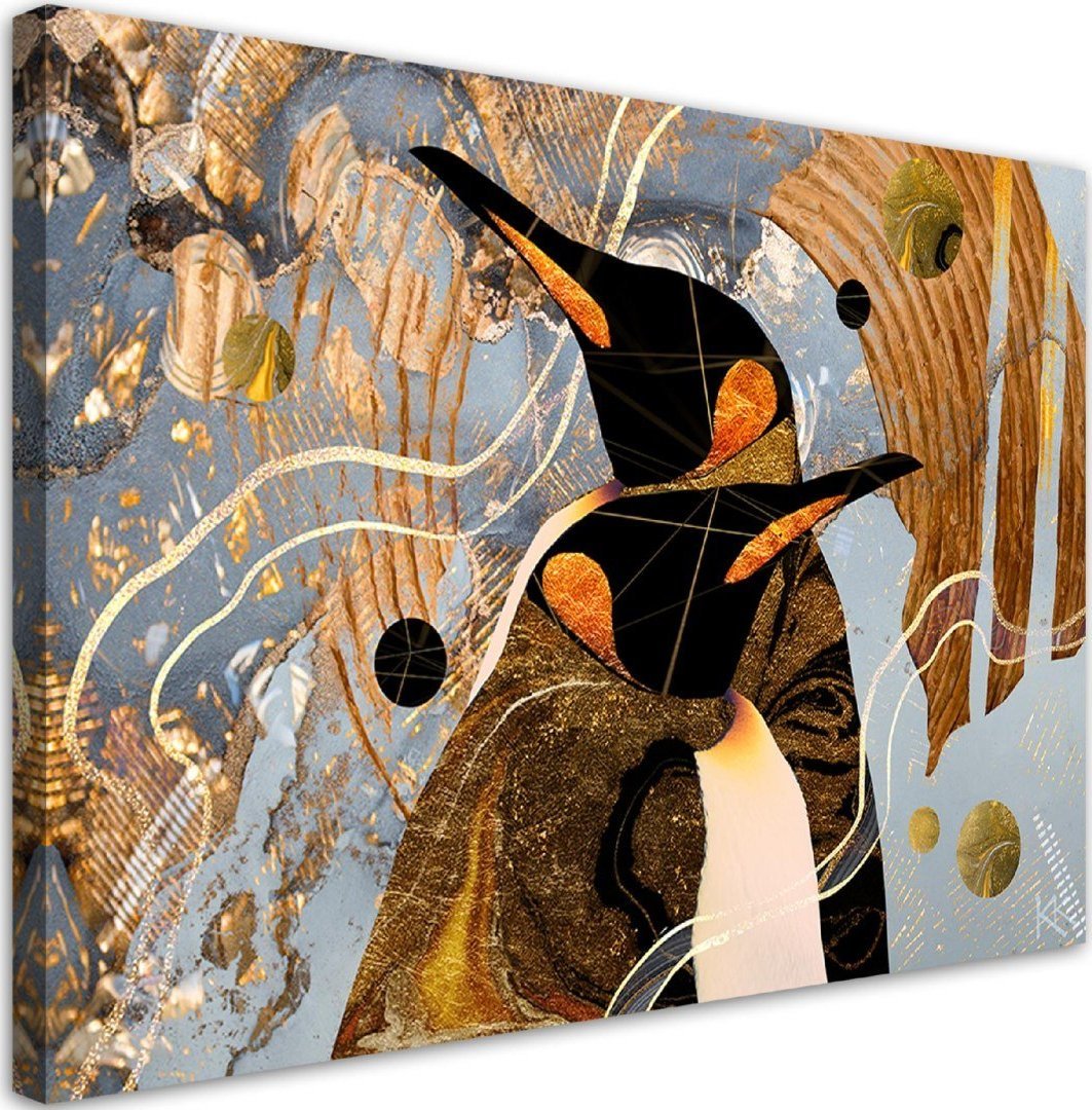 Feeby Obraz na płótnie, Złote Pingwiny Zwierzęta Abstrakcja - 120x80