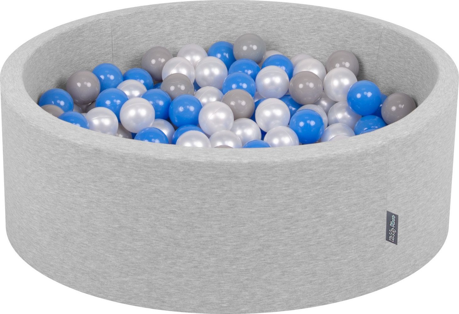 KiddyMoon KiddyMoon Suchy basen okrągły z piłeczkami 7cm jasnoszary: perła-szary-niebieski 90x30cm/300piłek Zabawka basen piankowy