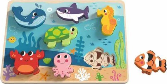 Tooky Toy Drewniane Puzzle Montessori Świat Morza Rybki Żółwik Kształty