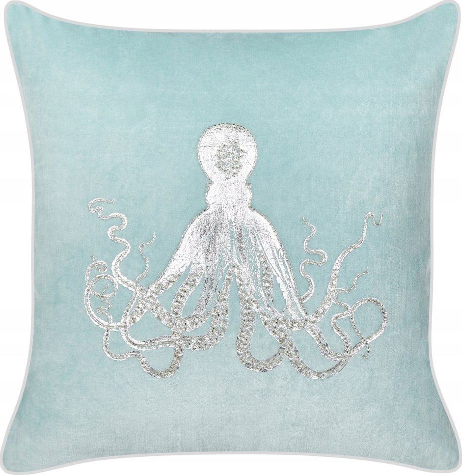 Beliani Poduszka dekoracyjna w ośmiornicę welurowa 45 x 45 cm niebieska LAMINARIA