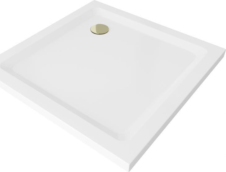 Brodzik Mexen Mexen Flat brodzik kwadratowy slim 90 x 90 cm, biały, syfon złoty - 40109090G