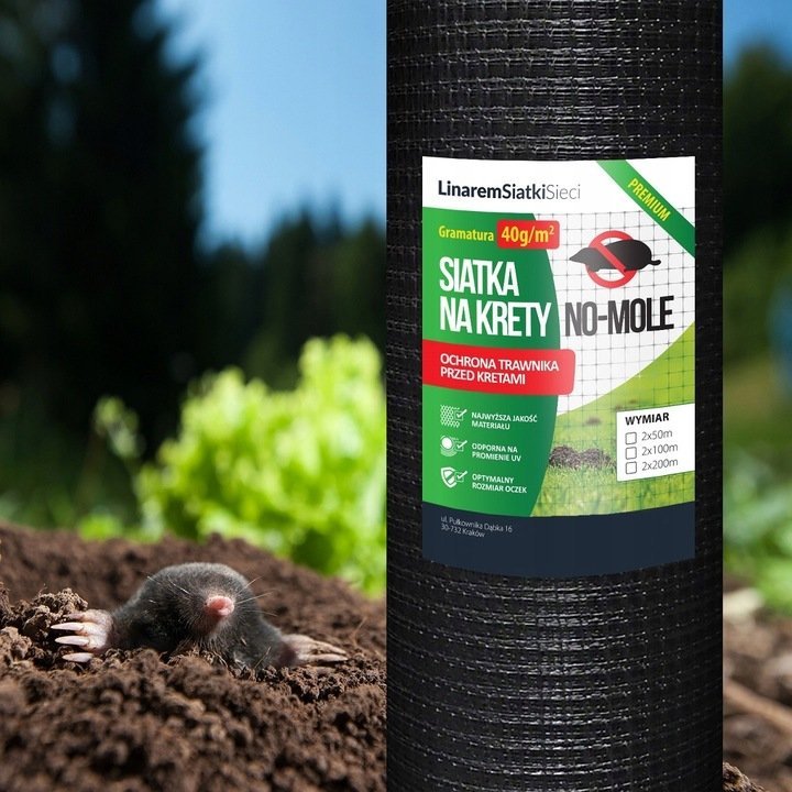 Linarem SiatkiSieci SIATKA NA KRETY 2x50m PREMIUM 40g POD TRAWNIK PRZECIW KRETOM POLSKA +KOŁKI