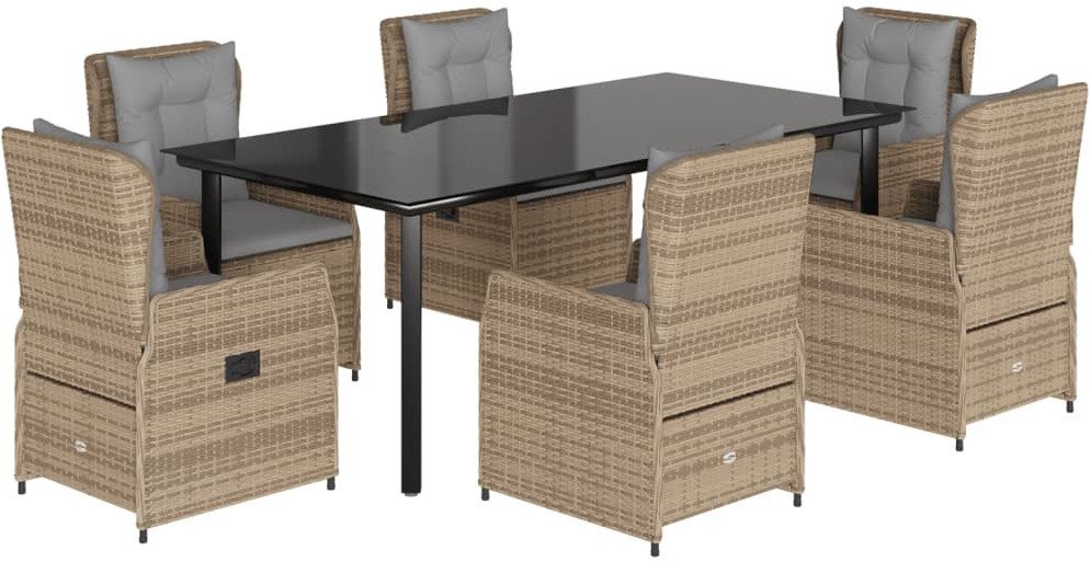 7-cz. zestaw mebli ogrodowych z poduszkami, beżowy, polirattan