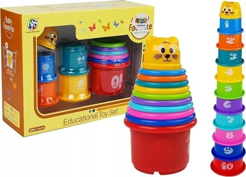 LeanToys Piramidka Kubeczki dla Niemowlaka z Kotkiem Wzory