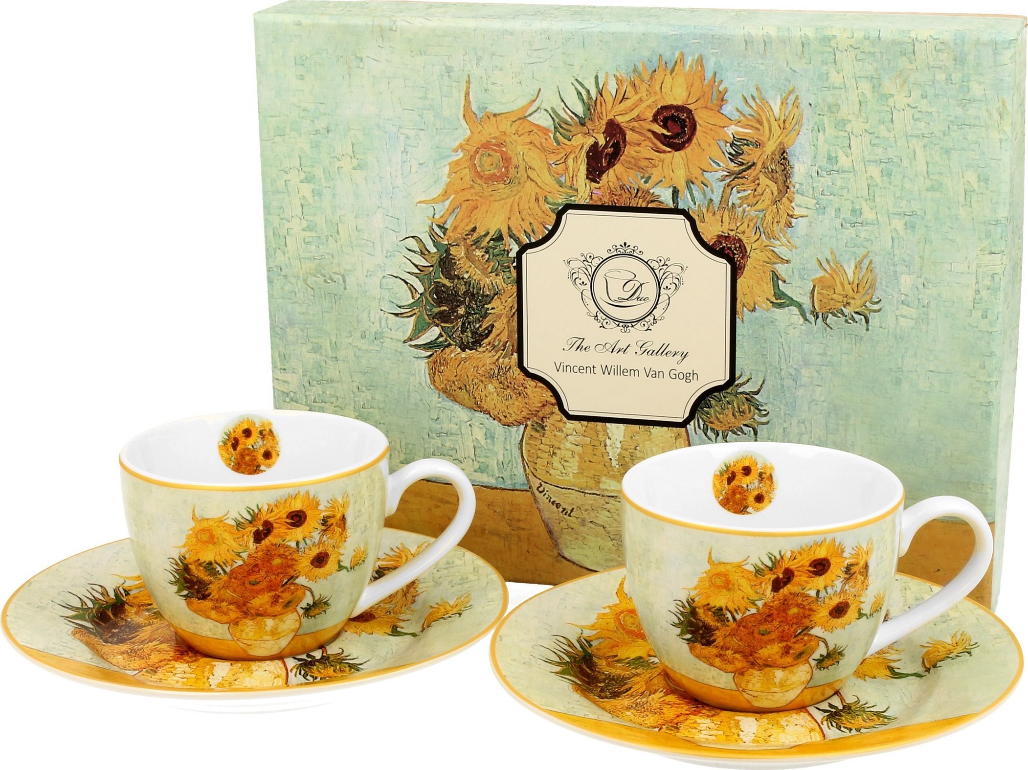 DUO Zestaw 2 filiżanek do espresso 100 ml + spodki Sunflowers