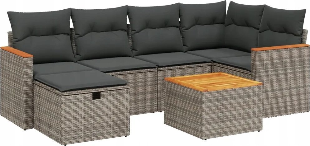 vidaXL 7-częsciowy zestaw wypoczynkowy do ogrodu, z poduszkami, szary