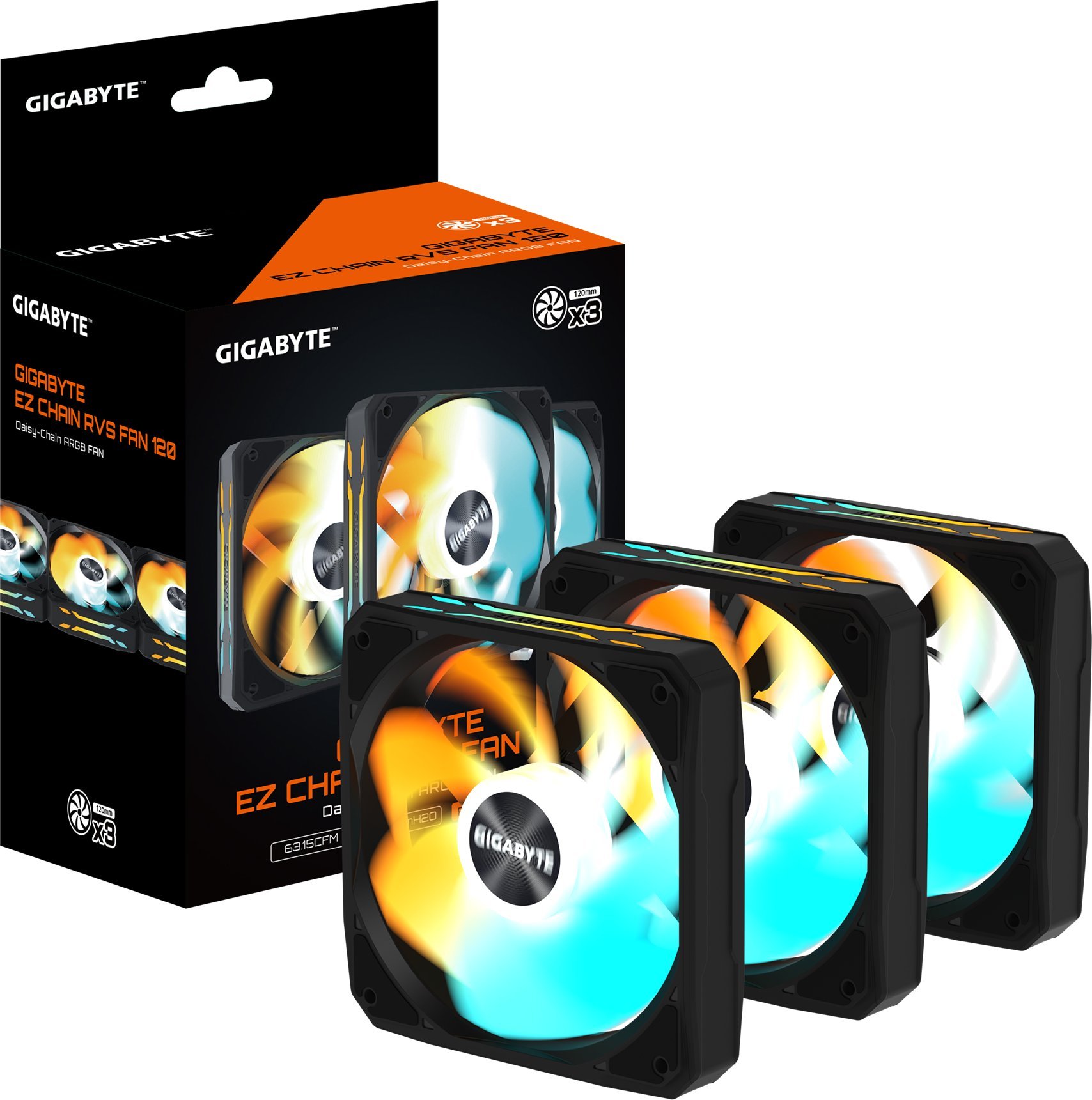 GIGABYTE ventilátor EZ CHAIN RVS FAN 3-PACK, 3x120mm, černá