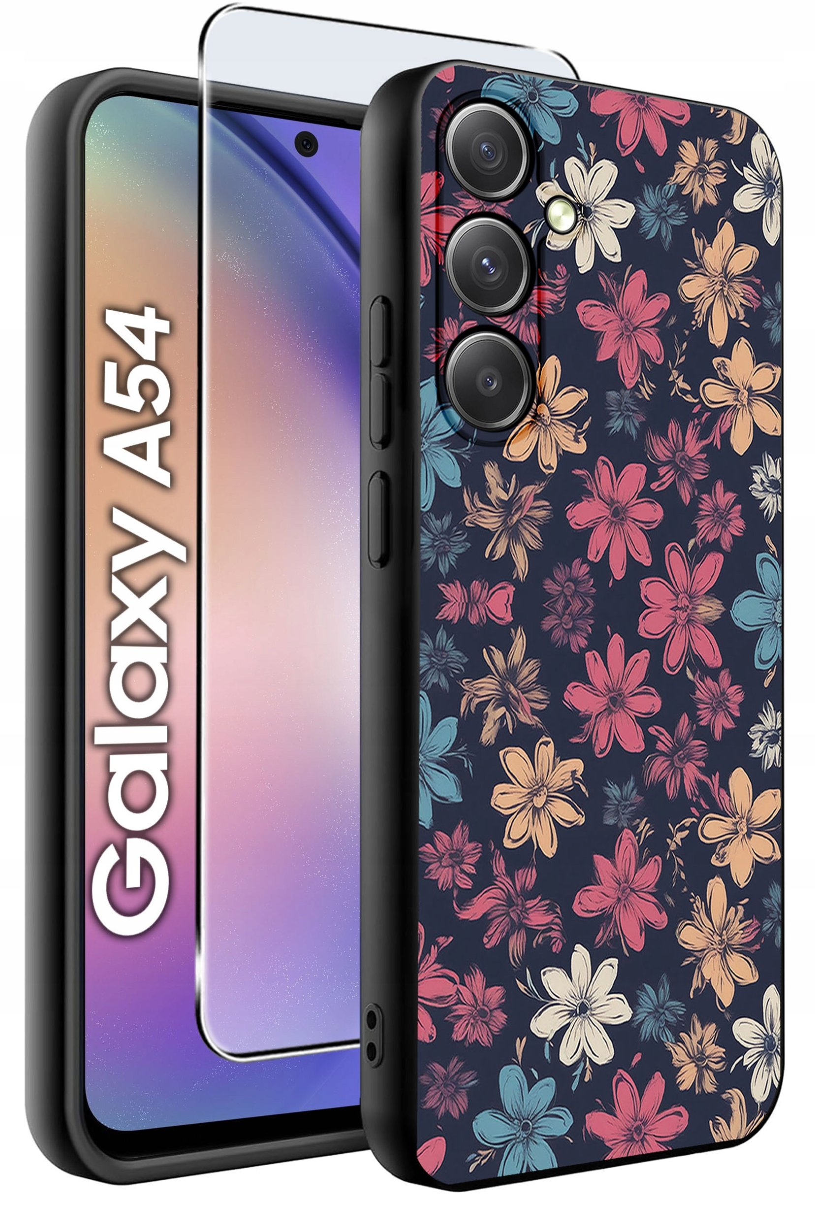 ETUI do Samsung A54 5G WZORY | SILIKONOWE MATT CASE + SZKŁO 9H
