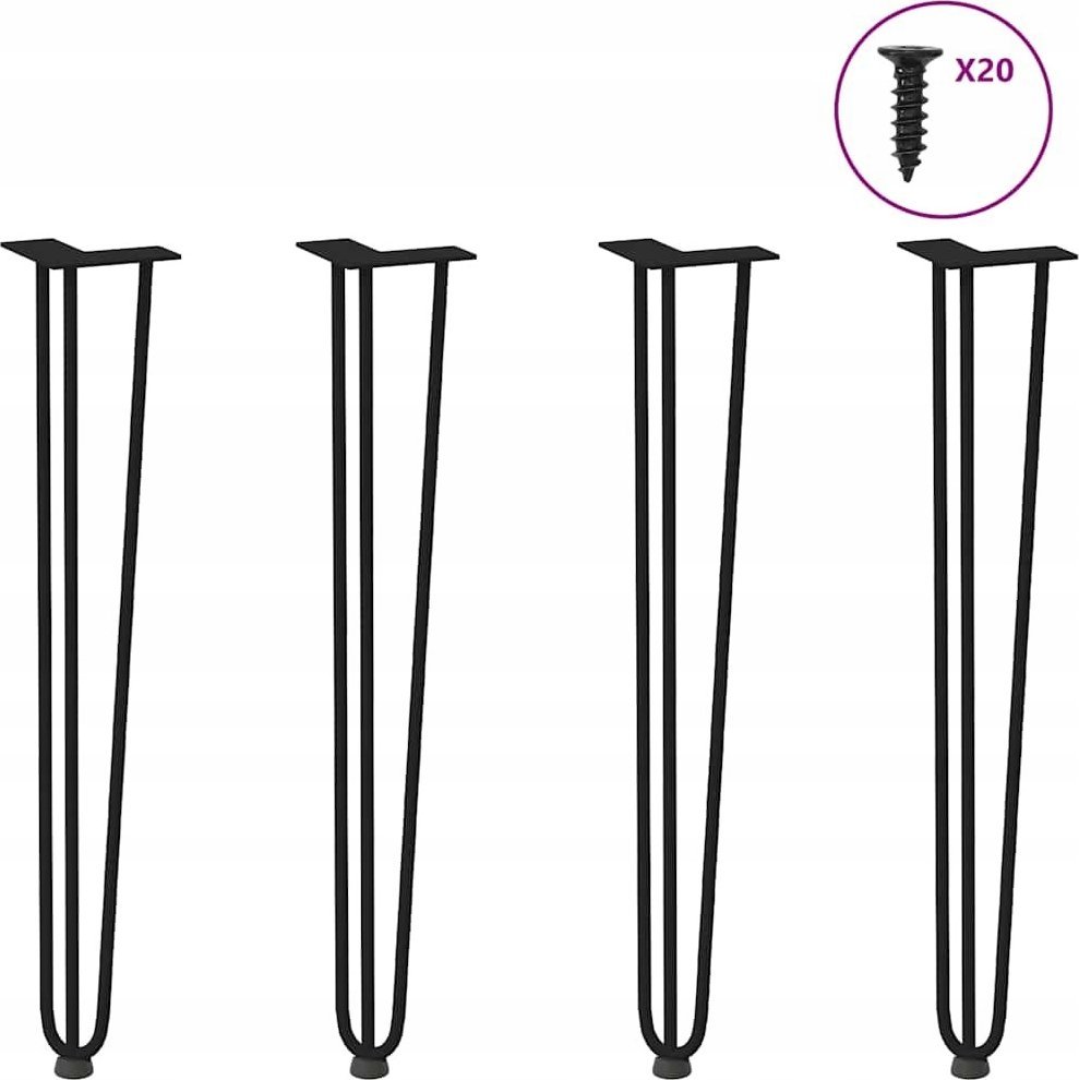 vidaXL Nogi do stołu Hairpin, 4 szt., czarne, 72 cm, lita stal