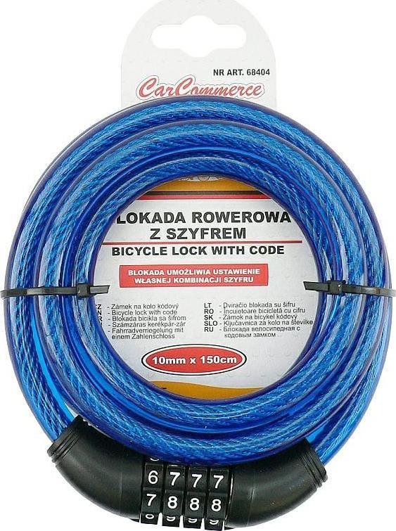 Carcommerce Blokada rowerowa 10mm x150cm - szyfr własny
