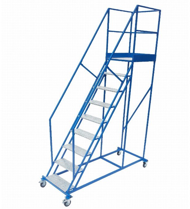 Stalowy podest roboczy, jezdny 8 stopni i platforma (standard)