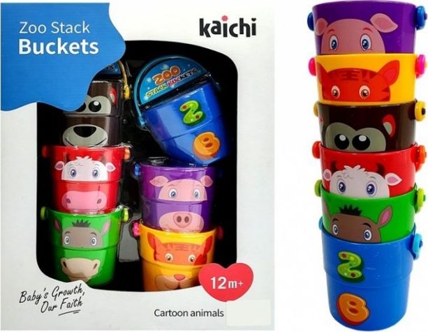 Lean Sport Import LEANToys Zestaw Kolorowe Wiaderka ze Zwierzątkami Piramidka