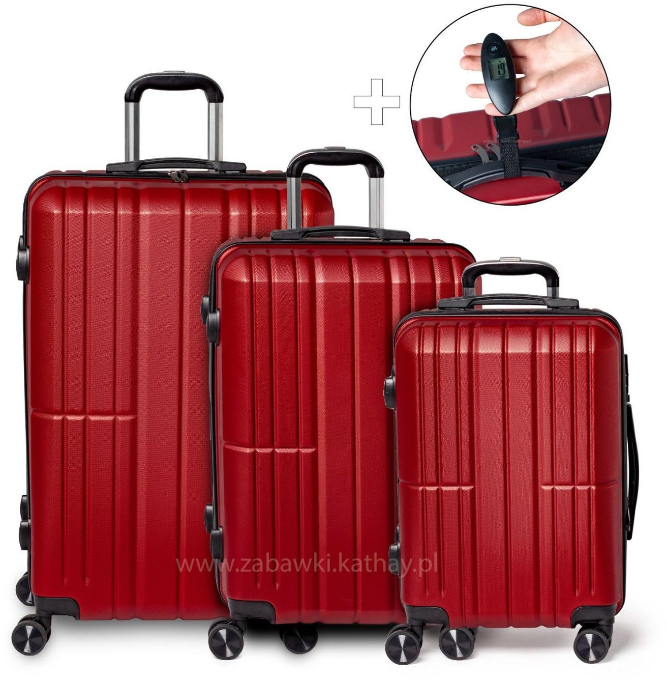 Zestaw podróżnych walizek XXL bordo 3w1 ABS zamek szyfrowy + waga bagażowa gratis
