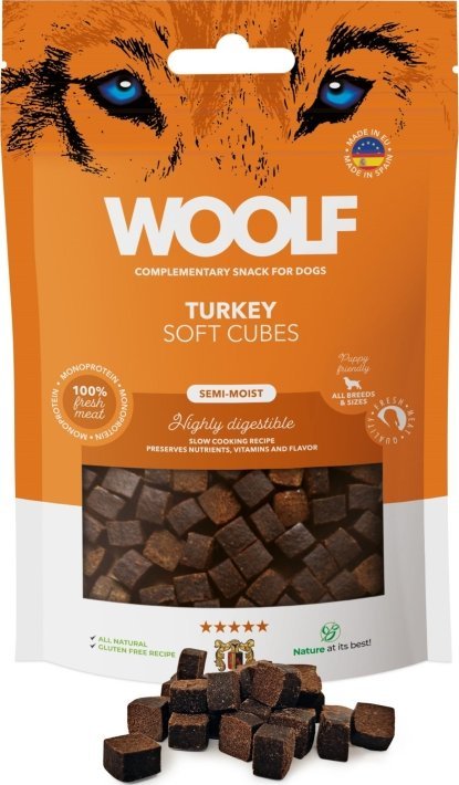 WOOLF Przysmak dla psa Woolf Soft Cubes Turkey Monoprotein 100g