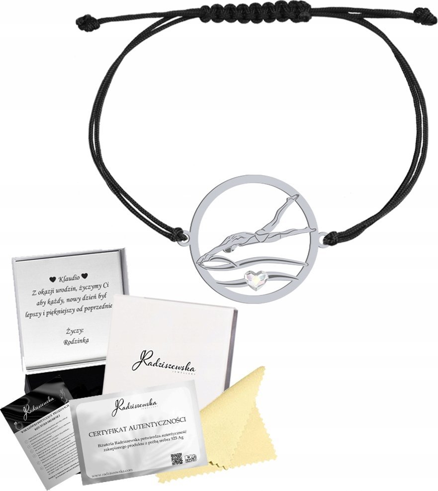Radziszewska Jewellery Bransoletka Srebrna z Pływakiem Pływak Sznurek Prezent GRAWER GRATIS