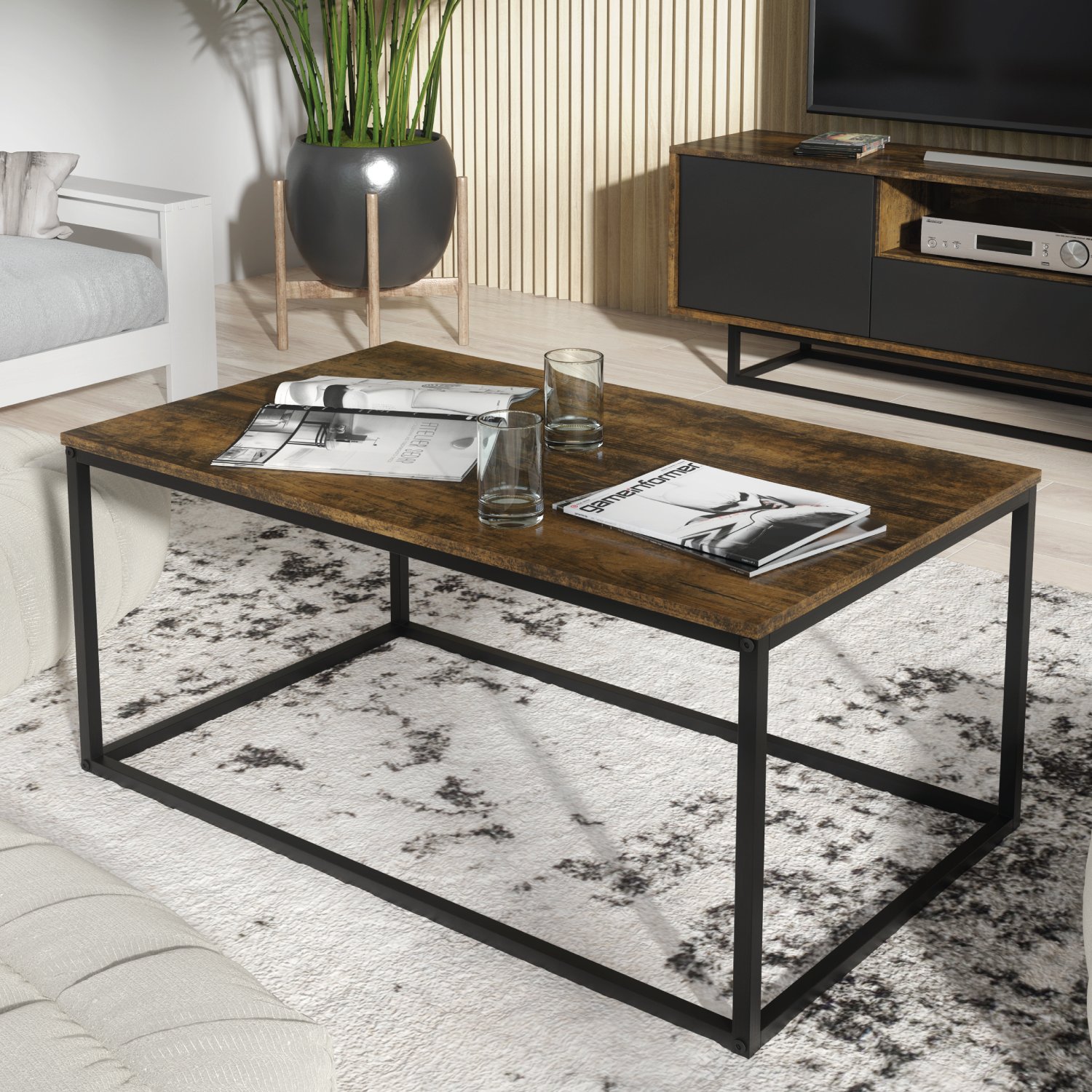 Stolik Kawowy 100cm ONE FURNITURE Laminat - Brąz Rustrykalny