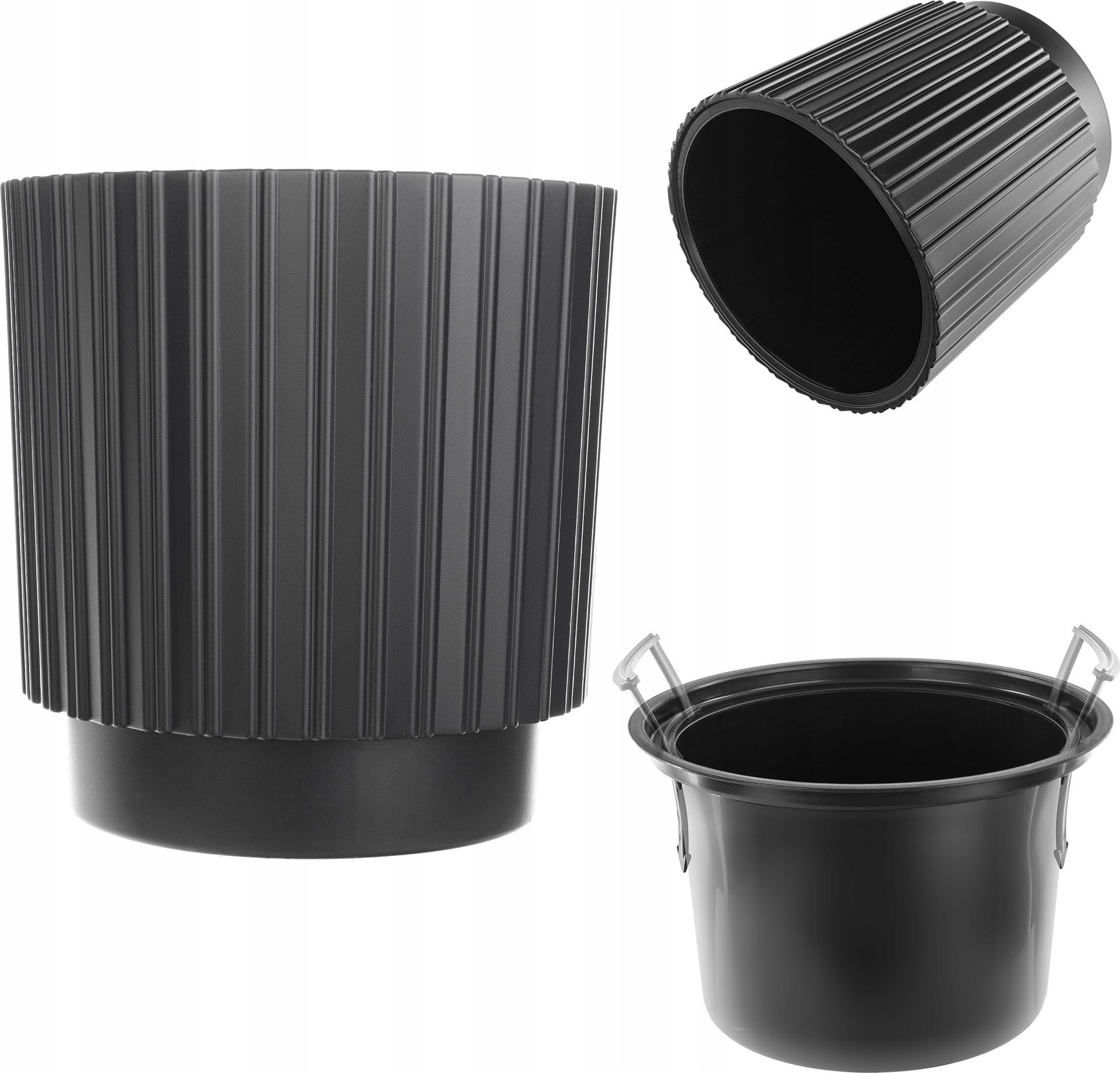 Kadax KADAX Doniczka Donica Na Kwiaty 30cm Osłonka Z Wkładem Kwietnik Plastikowa Czarny