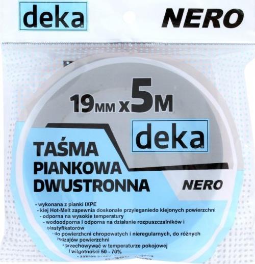 Deka TAŚMA DWUSTRONNA PIANKOWA NERO CZARNA 19MM*5M