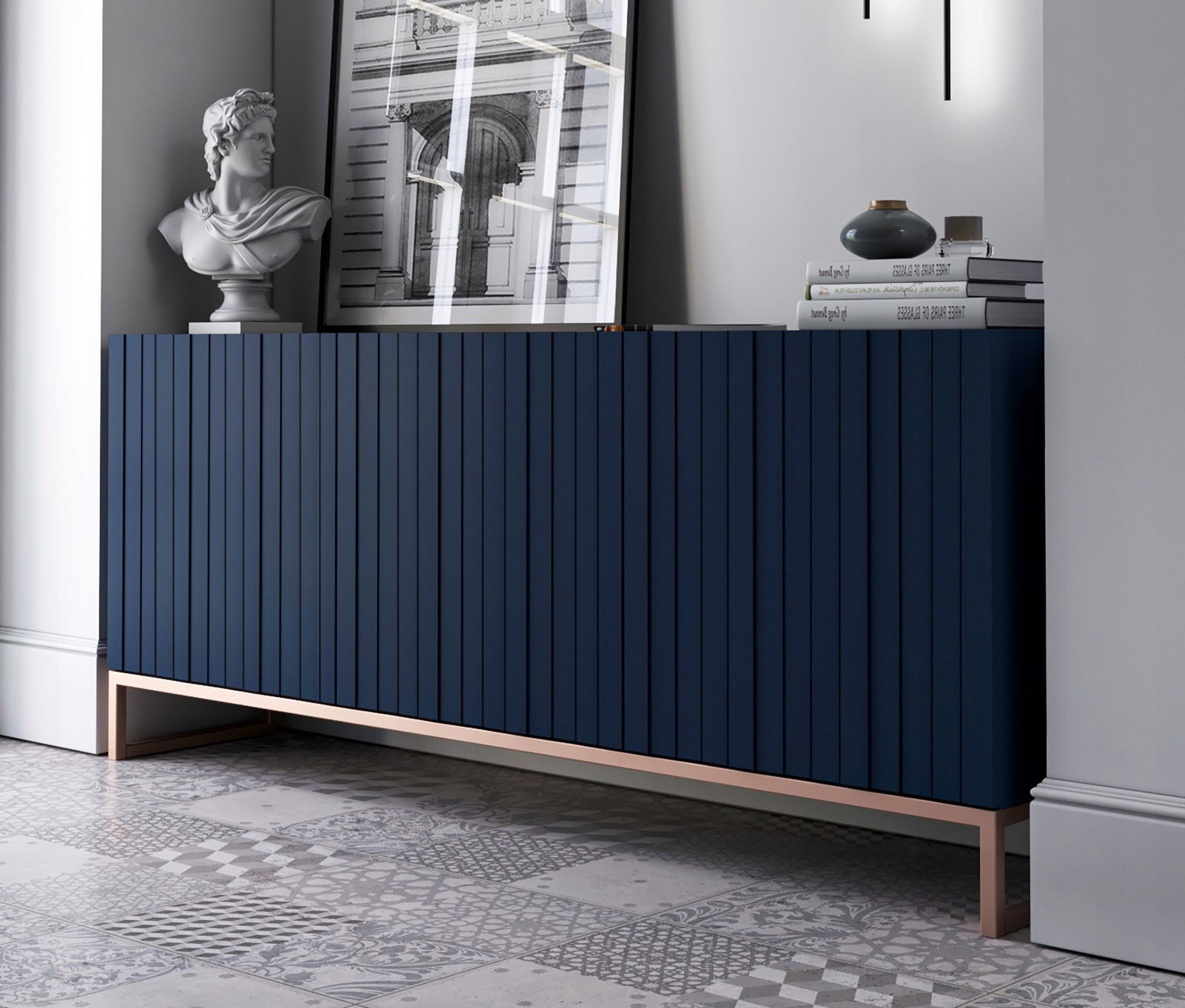 Meble Lindner Komoda RTV Glamour Szafka RTV Granatowy MAT 168 cm