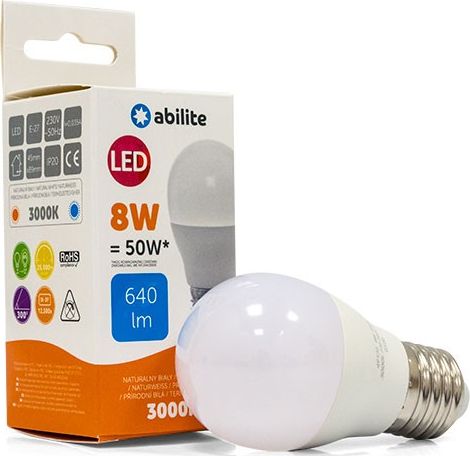 Abilite ŻARÓWKA LED ABILITE KULKA MLECZNA B.CIEPŁA E27 8W/230V 640LM G45