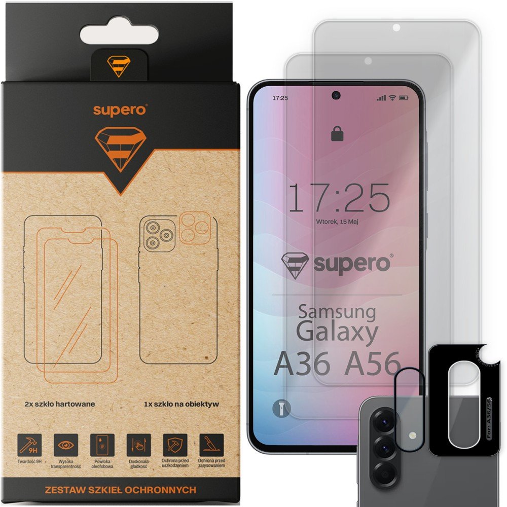 Zestaw szkieł hartowanych Supero do Samsung Galaxy A36 / A56, 2 szt. + szkło na aparat