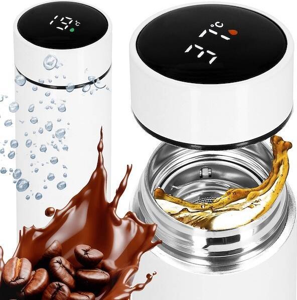 Springos Termos 500 ml ze stali nierdzewnej kubek termiczny z wyświetlaczem temp. biały UNIWERSALNY