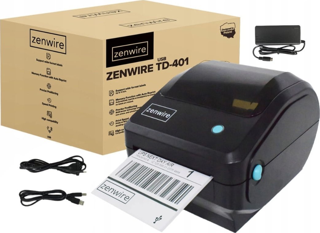 Mini Drukarka Termiczna do Etykiet Kurierskich Samoprzylepnych 100x150 Przewodowa Zenwire TD-401 USB