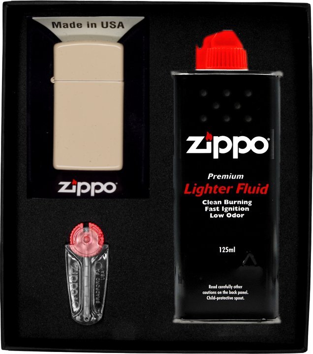 Zestaw ZIPPO Zapalniczka FLAT SAND SLIM Prezentowy No1
