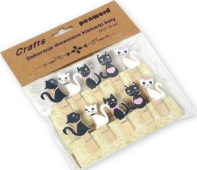 Dekoracja drewniana klamerki koty 10szt