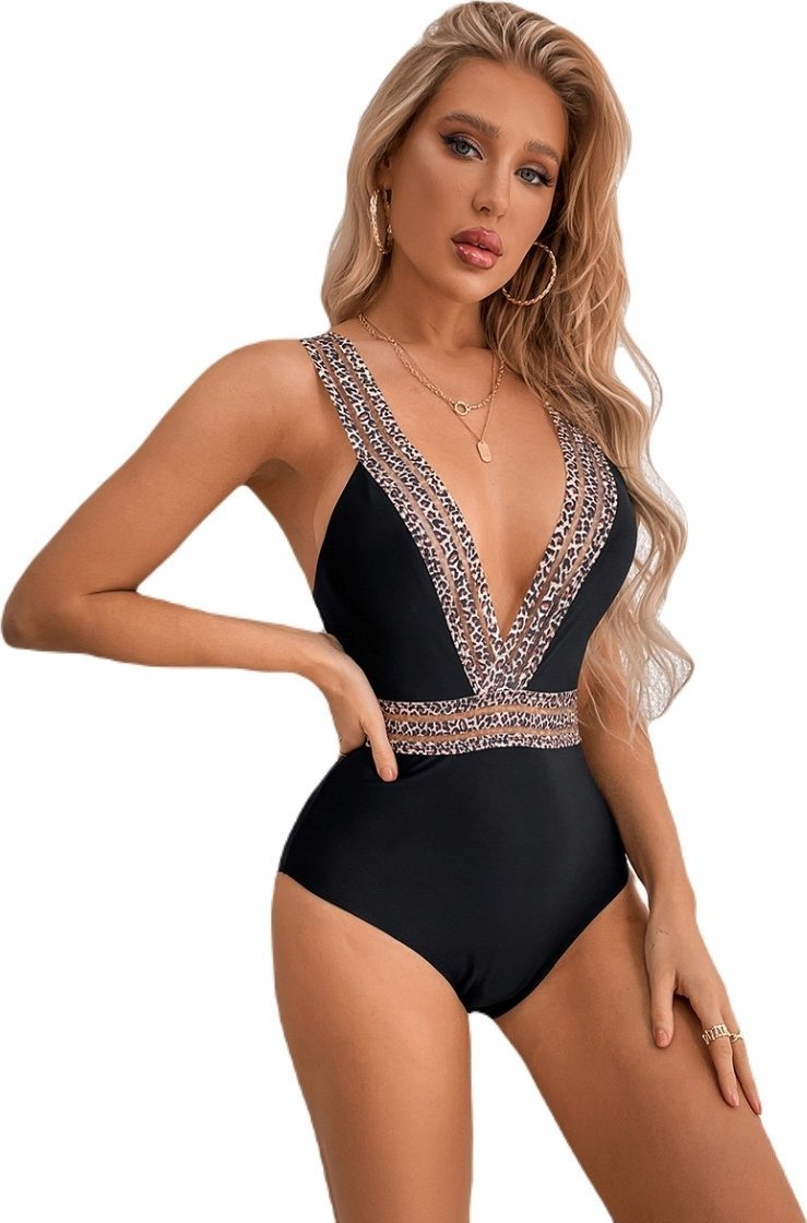 Czarny Jednoczęściowy Strój Kąpielowy Dekolt L