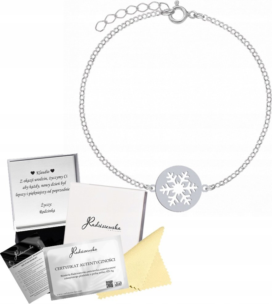 Radziszewska Jewellery Bransoletka Srebrna Płatek Śniegu 925 Boże Narodzenie ŻYCZENIA GRATIS