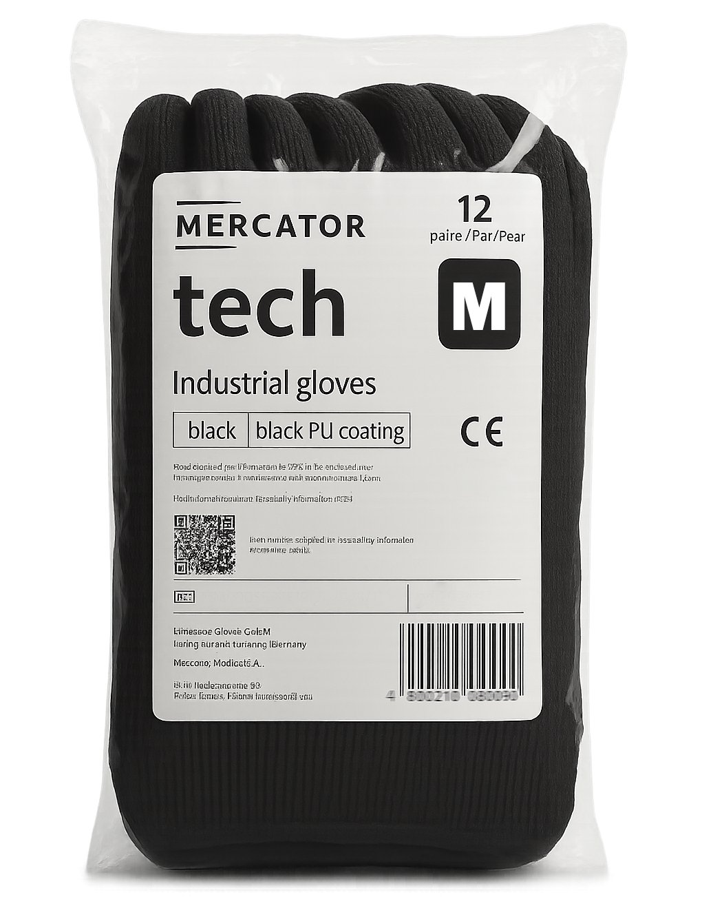 Rękawice Robocze MERCATOR Tech Black+Black PU - 12 Par (8 - M)