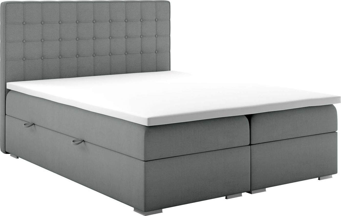 LAVERTO Łóżko kontynentalne REZEN 140x200 szare velvet z pojemnikiem