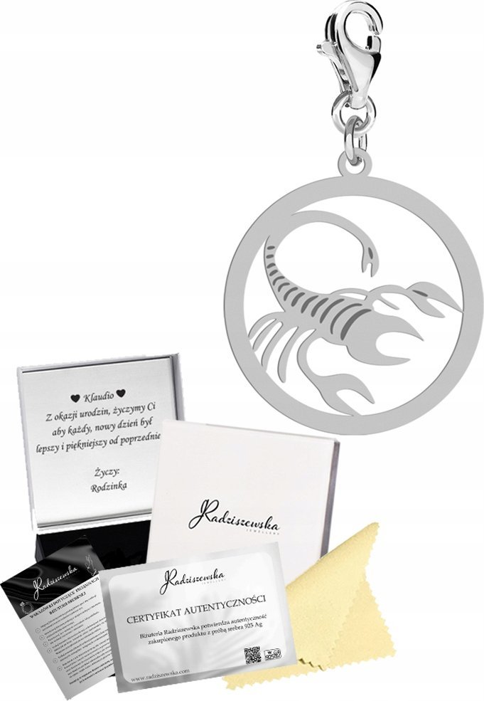 Radziszewska Jewellery Charms Srebrny Zodiak Skorpion Znak Zodiaku 925 Prezent Kobieta DEDYKACJA