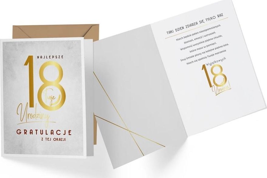 KUKARTKA Karnet 18 Urodziny, szare V-009