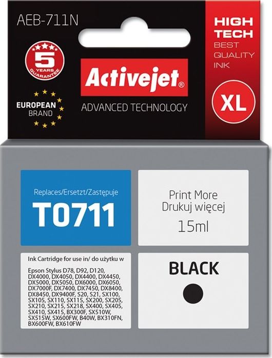 Tusz Activejet Tusz AEB-711N zamiennik Epson T0711, T0891, T1001 Supreme 15 ml czarny