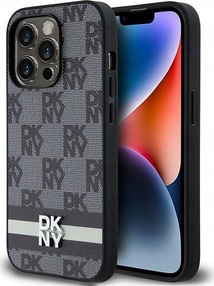 DKNY DKHCP14LPCPTSSK iPhone 14 Pro 6.1" czarny/black hardcase Leather Checkered Mono Pattern & Printed Stripes