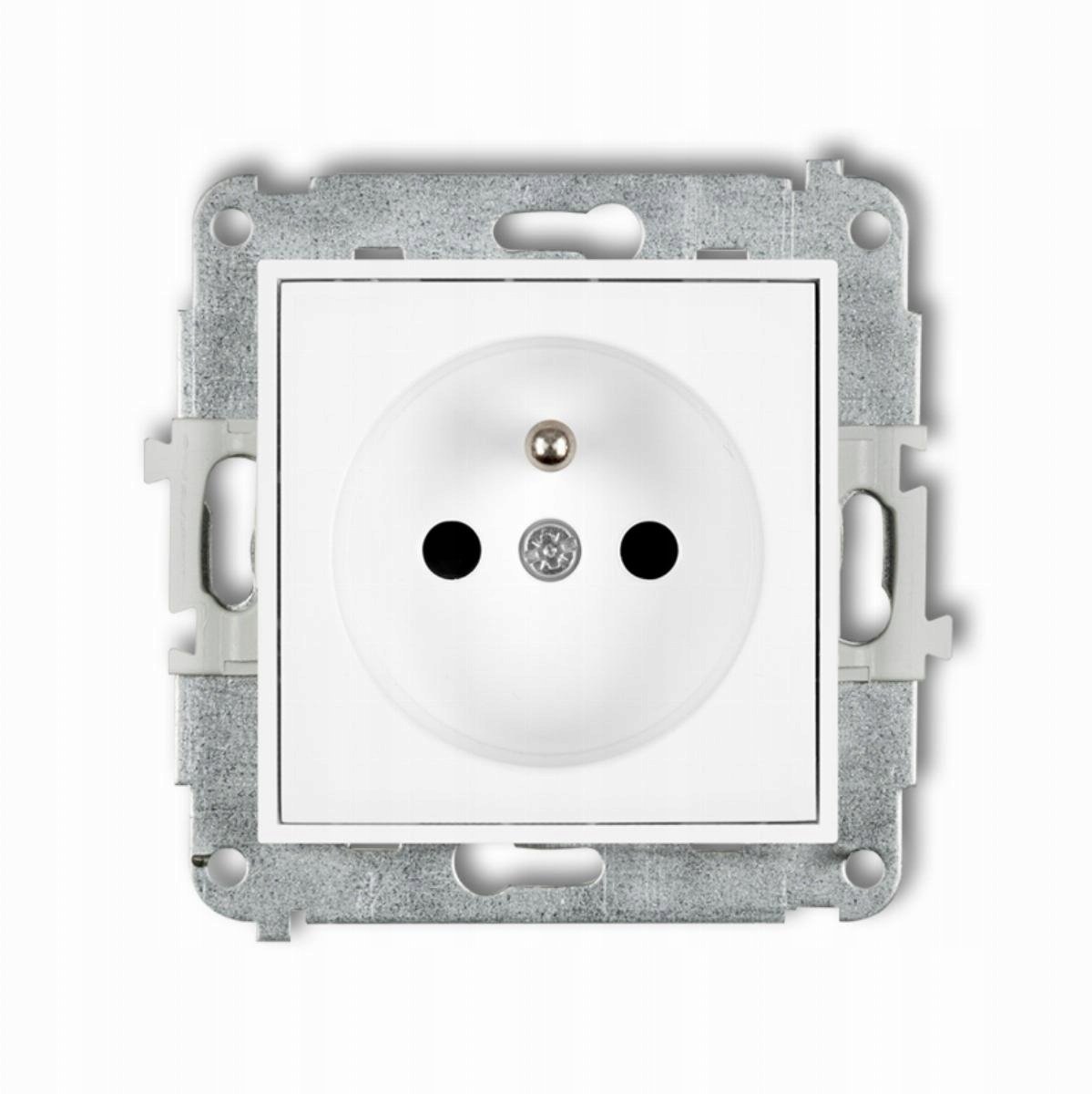 Karlik Mechanizm pojedynczego gniazda z uziemieniem, przesłony torów prądowych, matowy biały 25IGP-1zp