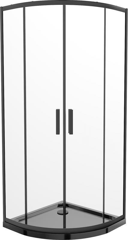 Mexen Mexen Rio kabina prysznicowa półokrągła 90 x 90 cm, transparent, czarny + brodzik Flat, czarny - 863-090-090-70-00-4170B
